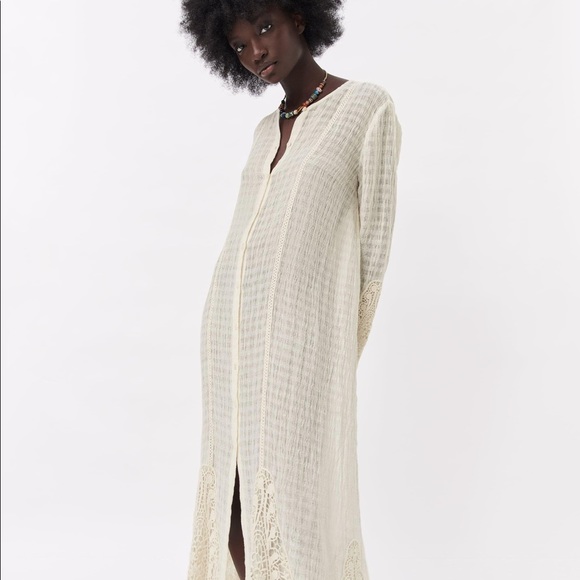 NW/OT Zara Natural Linen Midi Dress size Xl - Picture 3 of 10